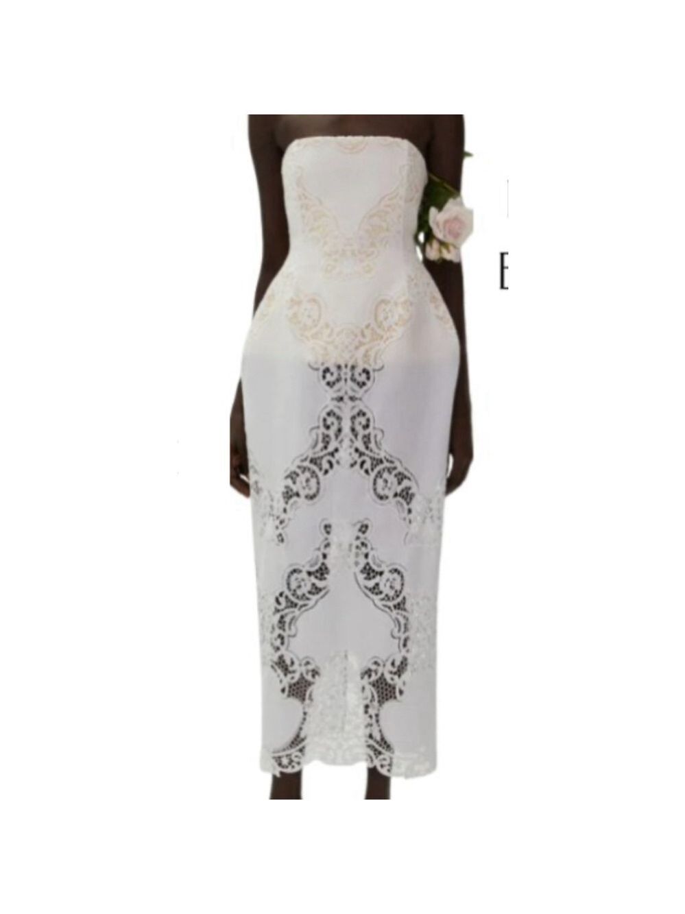 Magda Butrym Strapless Midi Dress • White Lace Cutout • Size 36 • New With Tags